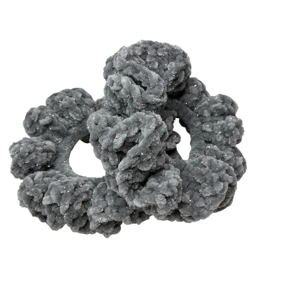 Crochet Scrunchie Oversized Hair Tie Set of 2 Plush Sparkle Velvet Handmade